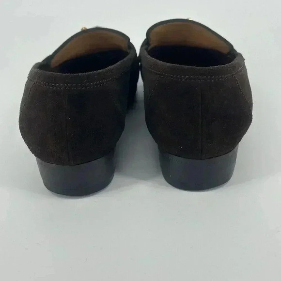 Authentic Vtg 1992 HERMES Brown Suede Slip On Flat Loafers Gold Metal Bit EU37.5 - Picture 5 of 11